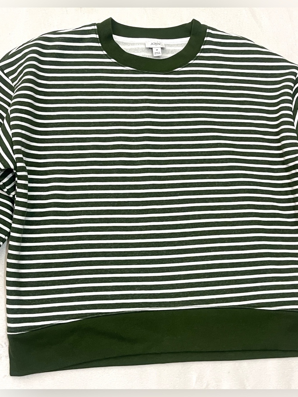 J.Crew Women's Striped Crewneck Sweater in Dark Green and White Size Medium - Picture 2 of 16
